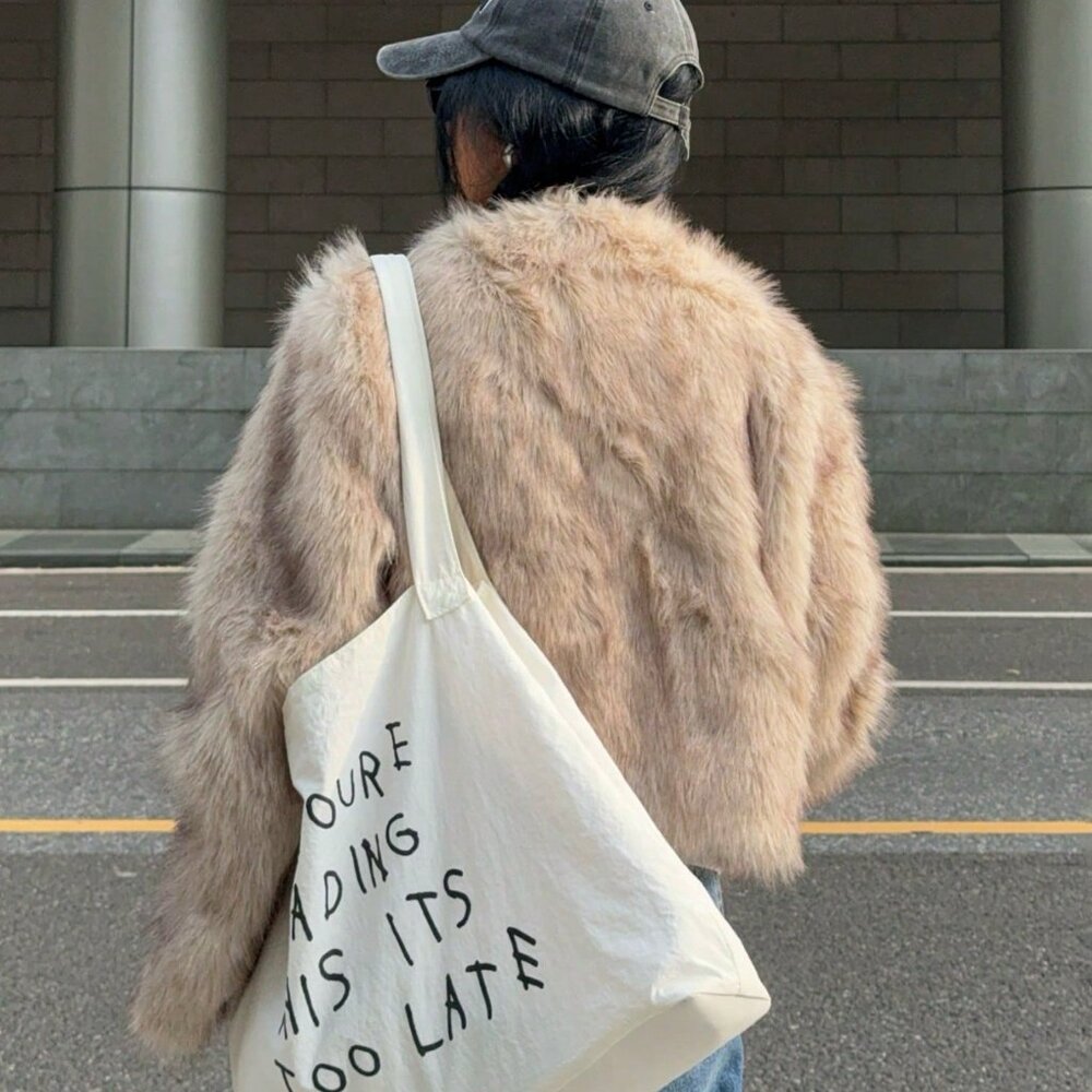 Khaki Casual Women's Long Sleeve Fluffy Jacket - Picture 2 of 7